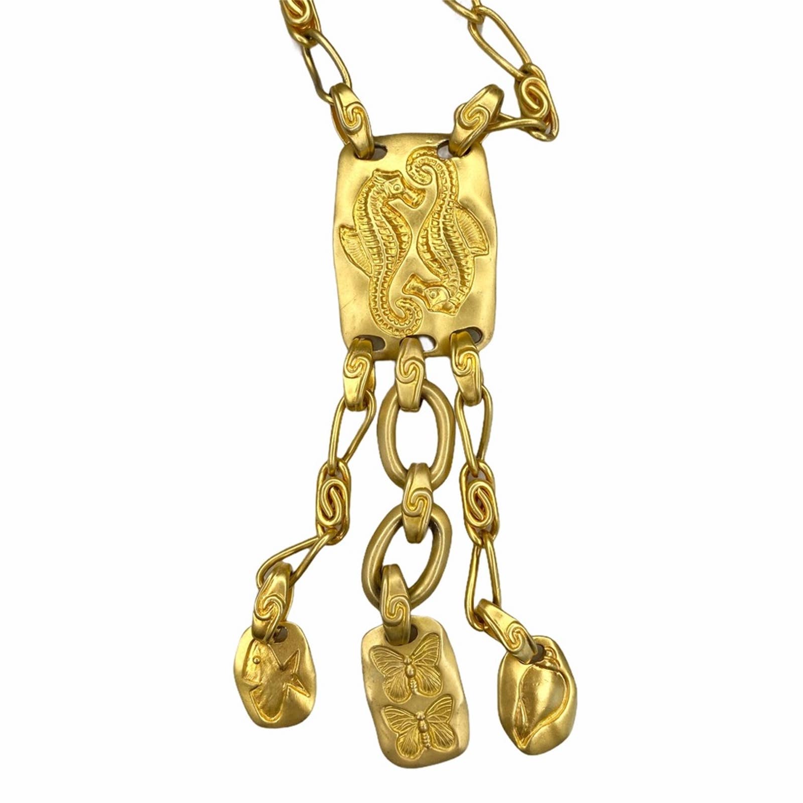 Vintage Liz Claiborne Seahorse Gold Necklace 68$